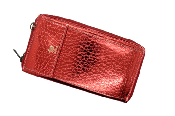 Red Texture Clutch With Mobile Pouch
